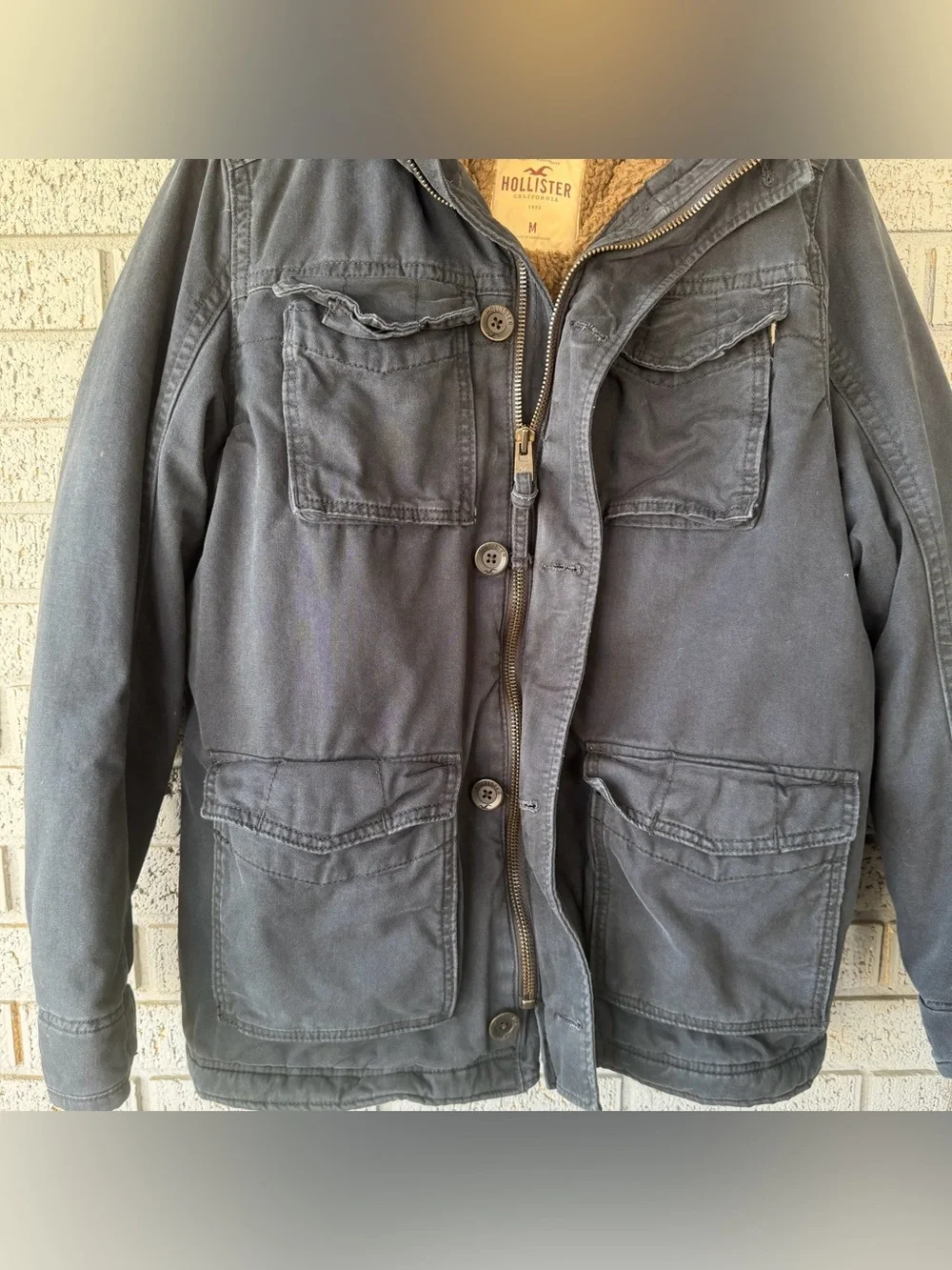 Y2K HOLLISTER Mens Sherpa lined Military Utility  Field Jacket in Navy Blue Sz M
